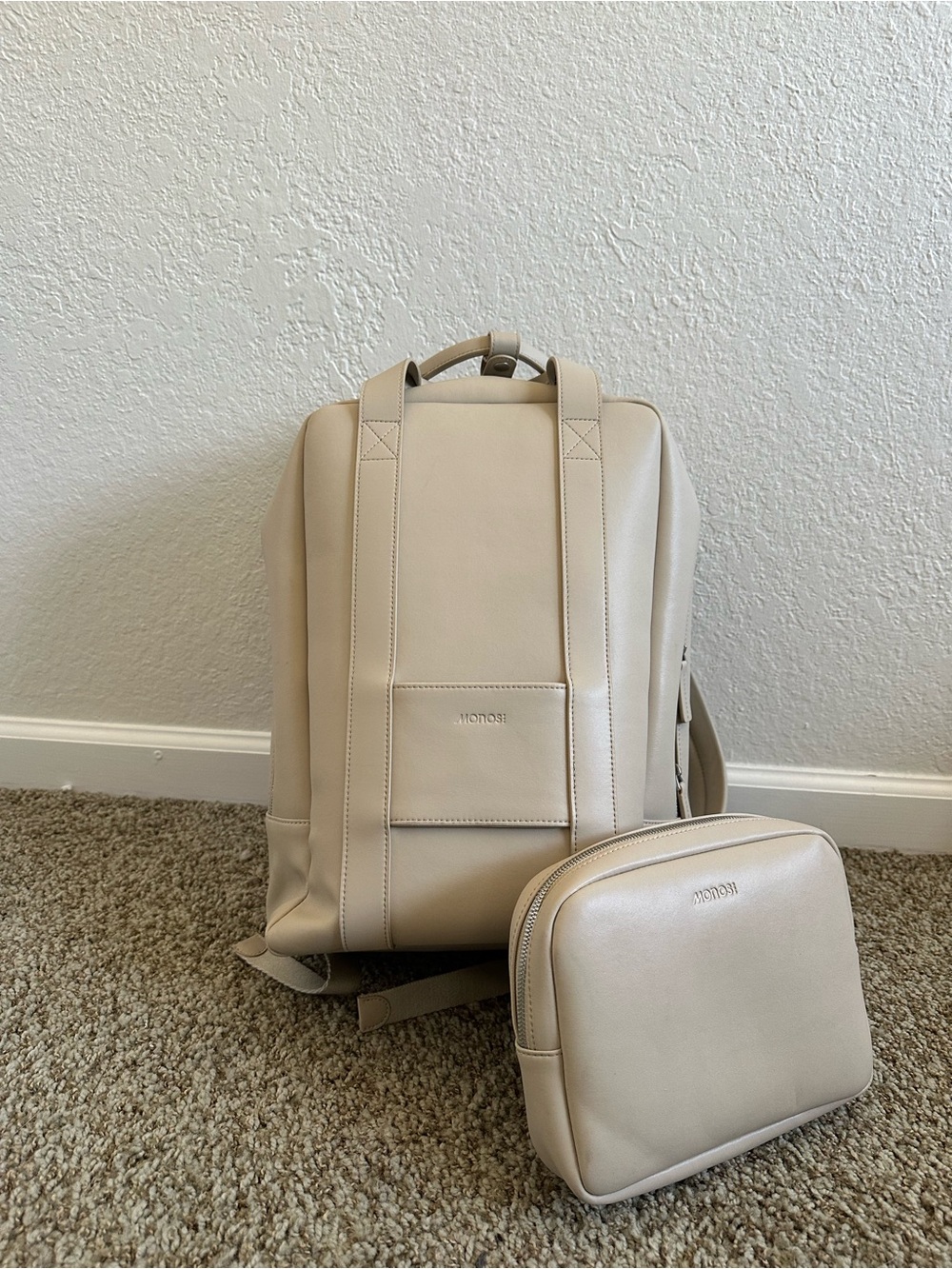 Monos Metro Backpack in Beige Vegan Leather